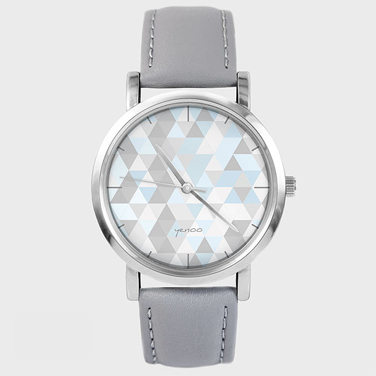 Zegarek - Geometric pastel - szary, skórzany yenoo