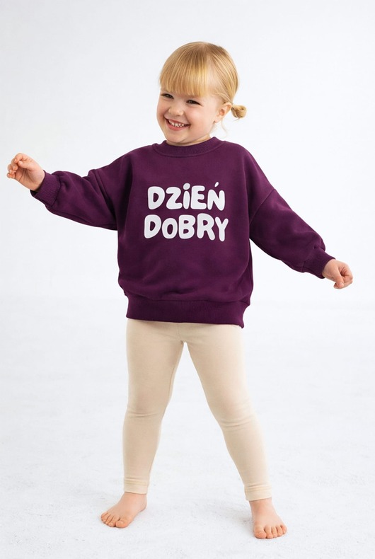 bluzy dla dziewczynki Bluza dziecięca DZIEŃ DOBRY - bakłażanowa