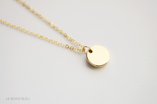 16k Gold Plated Thick Round Tag Necklace Le Boho Bleu