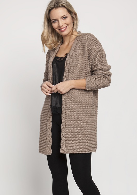 kardigany damskie Modny kardigan, SWE170 mocca MKM
