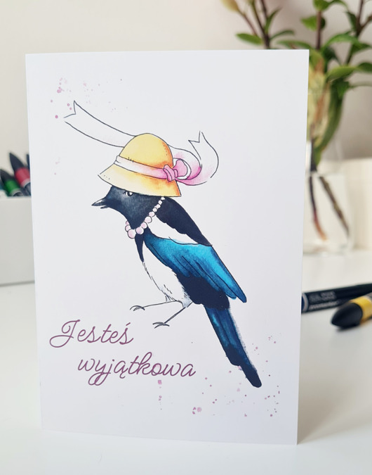 kartki okolicznościowe - wydruki Kartka ze Sroczką: Jesteś Wyjątkowa