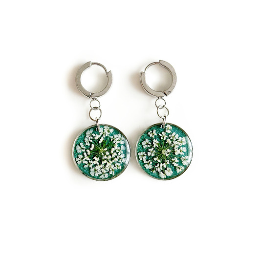 kolczyki z żywicy Kolczyki z dziką marchwią, prezent urodzinowy