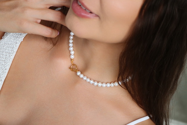 chokery Choker naszyjnik perły-  srebro 925