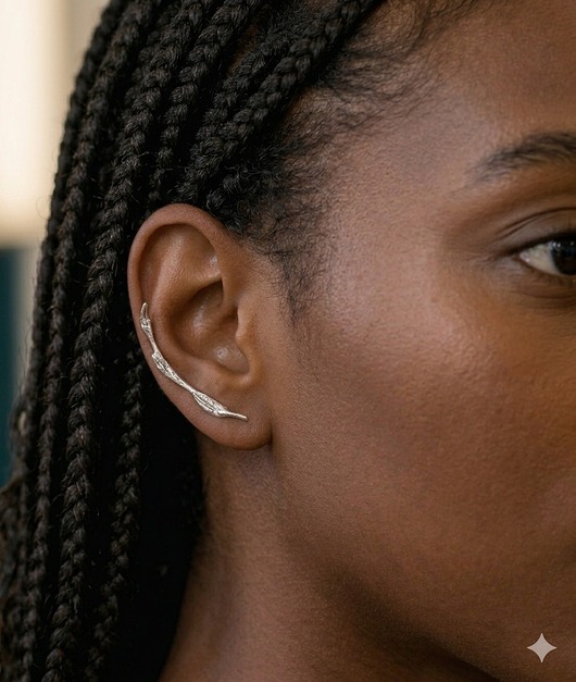 nausznice Kolczyk- nausznica GAŁĄZKA, srebro 925, długa prawe ucho