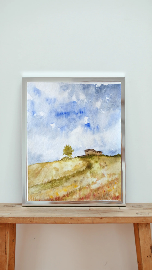 obrazy WYPRZEDAŻ SZTUKI! Akwarela Pejzaż górski oryginalny obraz 300g A4 21x30 cm