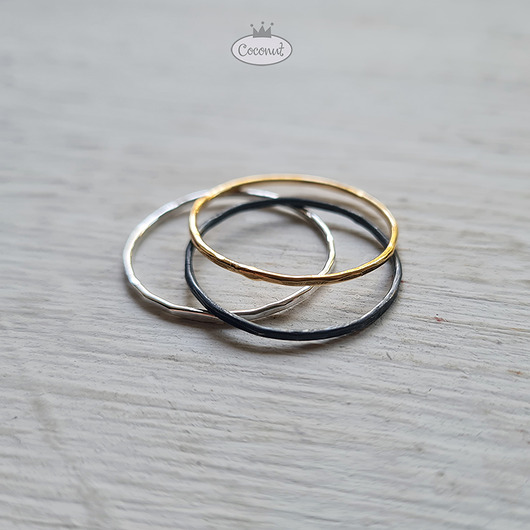 pierścionki srebrne 3 obrączki SLIM srebro, mosiądz - komplet