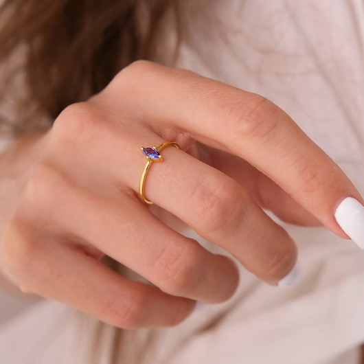 pierścionki złote Pierścionek z niebieską cyrkonią - srebro 925 pozłacane