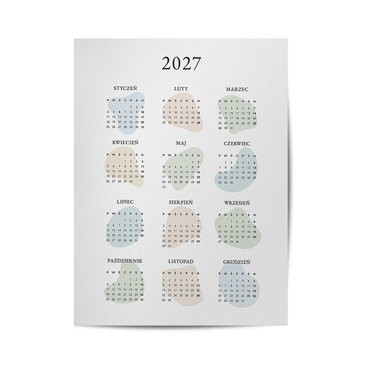 plakaty Plakat kalendarz 2027, minimalistyczny, stylowy, do biura, salonu.