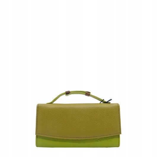 portfele damskie Portfel damski skórzany ze skrawków rączka dużo przegródek eko OLIVKA