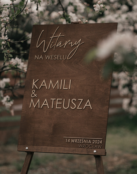 dodatki ślubne Tablica powitalna personalizowana 50x70 cm - dąb ciemny