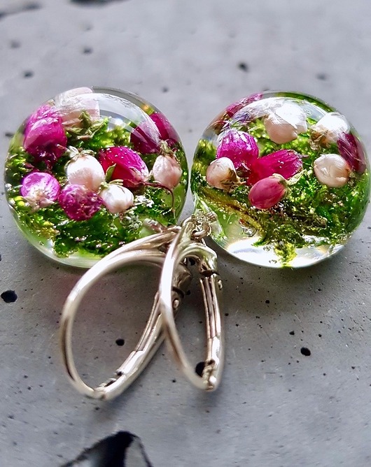Kolczyki srebrne z mchem i wrzosem Grol Jewellery