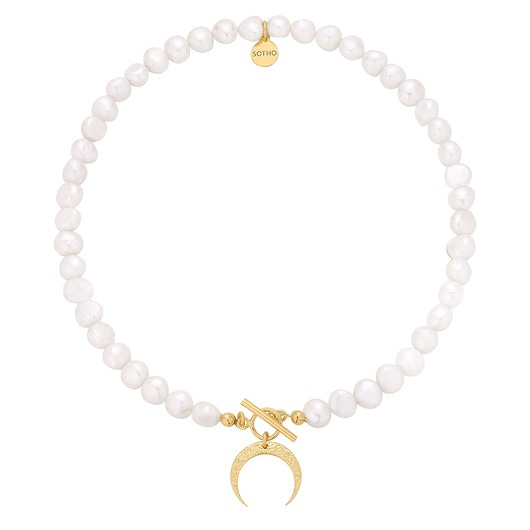 złote naszyjniki Złoty naszyjnik z naturalnych pereł zdobiony księżycem