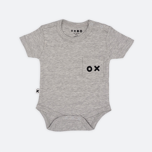 body i śpiochy niemowlęce BASIC BABY POCKET SHORT SLEEVE BODY GRAY MELANGE 0-3 M