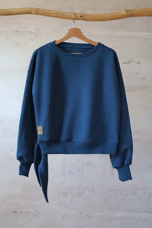 bluza bez kaptura damska Bluza OVERSIZE DAMSKA GRANATOWY KRÓLIK Z USZAMI