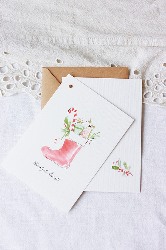 kartki świąteczne Delikatna kartka świąteczna "Świąteczna skarpeta"