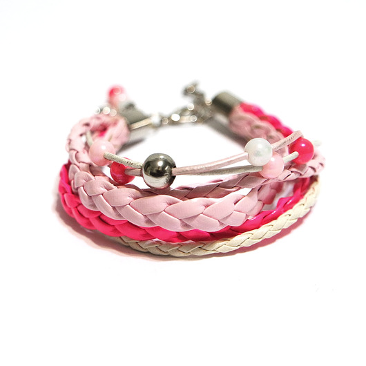 bransoletki skórzane Bransoletka - Różowa, neonowa, kotek - rzemienie