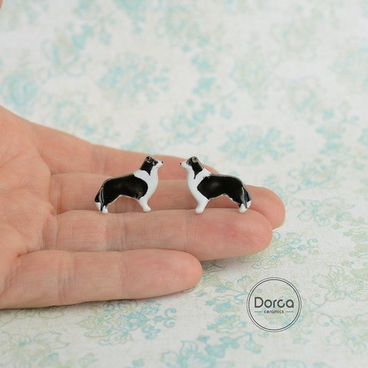 Border collie - ceramiczne kolczyki Dorca