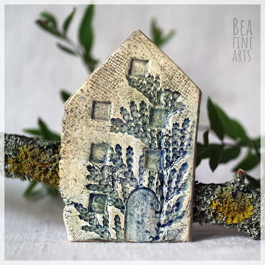 magnesy Domek z rośliną, unikatowy ceramiczny magnes #4