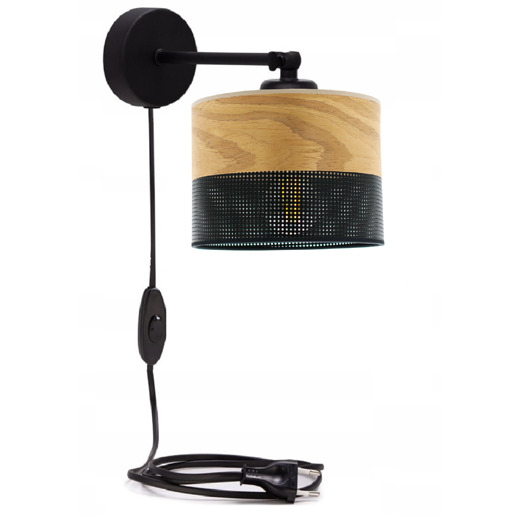 kinkiety Luksusowa lampa kinkiet z abażurem z drewna