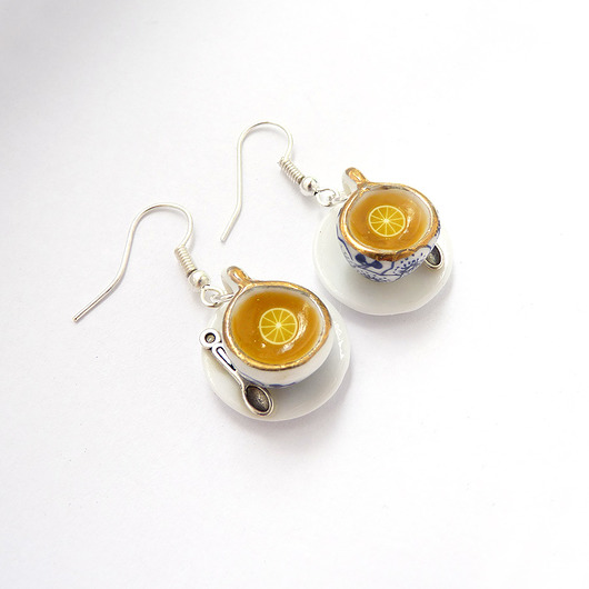 Herbata z cytryną i łyżeczką kolczyki Lemon Lovely