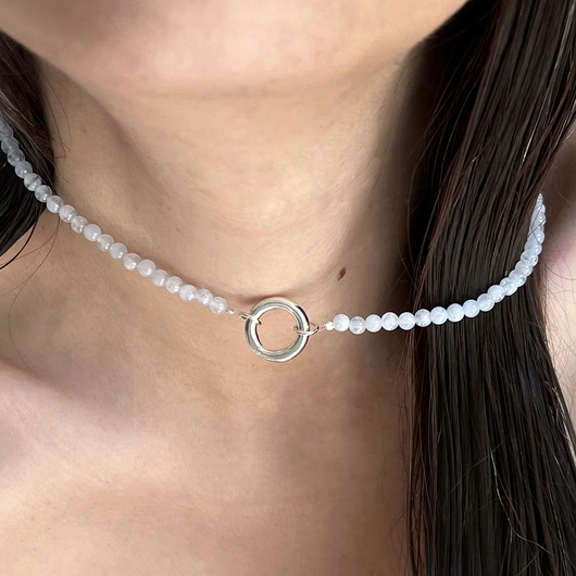 korale Naszyjnik ZAPIĘCIE KOŁO chalcedon JEANS kamienie naturalne niebieski