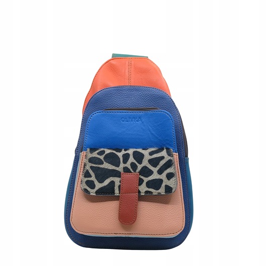 plecaki Plecak na jedno ramię skórzany kolorowy damski kieszenie ze skrawków OLIVKA