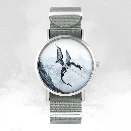 zegarki unisex Zegarek - Czarny smok - szary, nylonowy