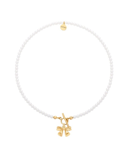 złote naszyjniki Złoty naszyjnik z białych pereł SWAROVSKI CRYSTAL z kokardką