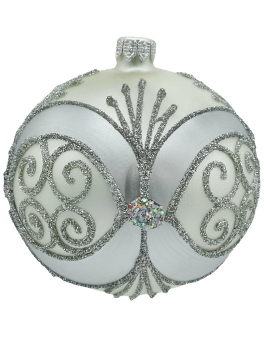 ozdoby choinkowe Bombka srebrna z ornamentem: 6 sztuk