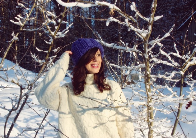 czapki damskie Chabrowa czapka  chunky beanie  z wełną