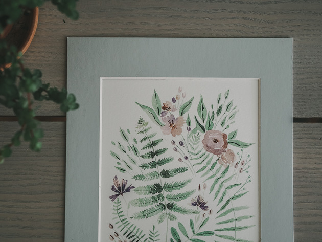 grafiki i ilustracje Plakat rośliny - paprotki, kwiaty