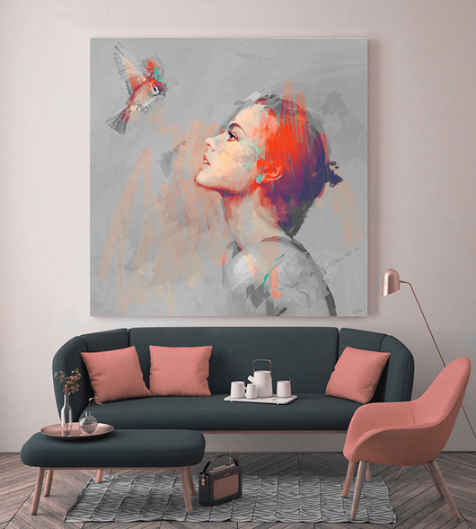 Obraz na płótnie "SHE&BIRD IV" 50x50 cm Krzanoo