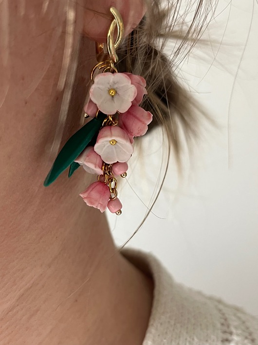 kolczyki z masy plastycznej Kolczyki konwalie Wiosenna delikatność