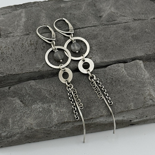 kolczyki z kamieniami Kolczyki Labradoryt w kołach