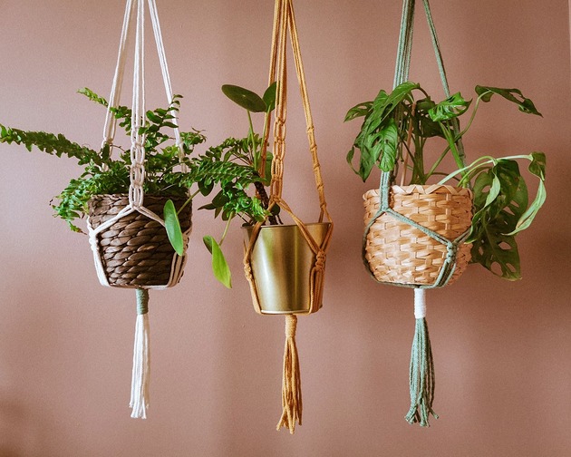 Makramowy kwietnik na ścianę ZESTAW 3 SZTUKI Hygge Macrame