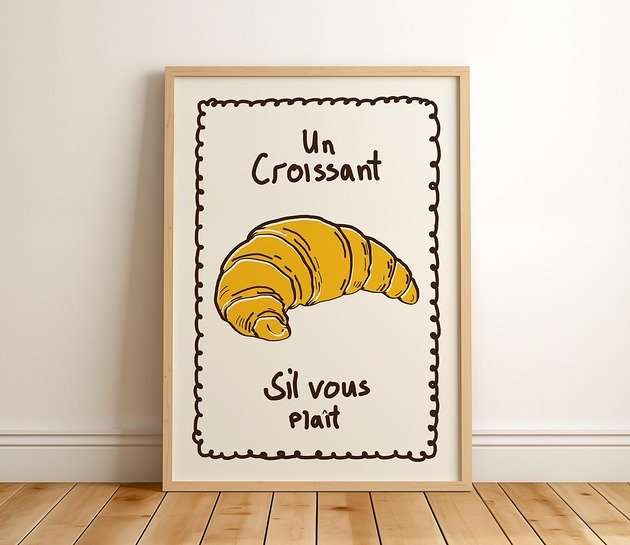 plakaty Grafika z croissantem i napisem UN CROISSANT S