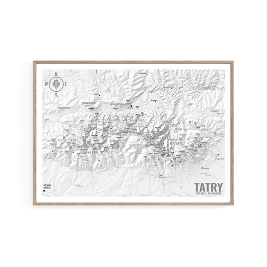 plakaty Szlaki TATRZAŃSKIE  Tatry Polskie i Słowackie mapa plakat - wersja biała