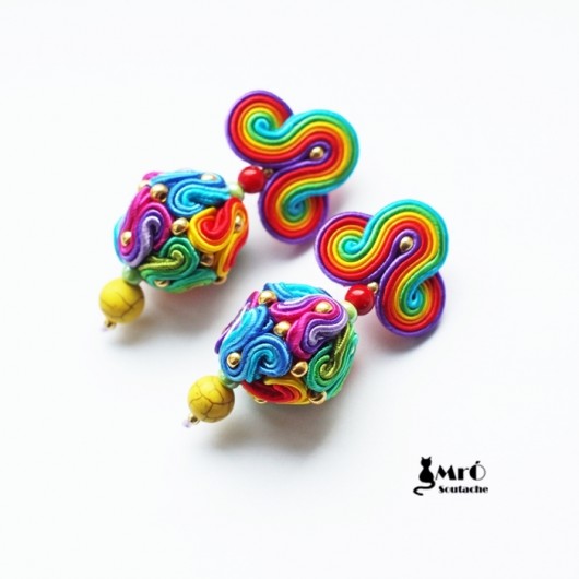 Kolorowe kule - kolczyki sutasz Mró Soutache
