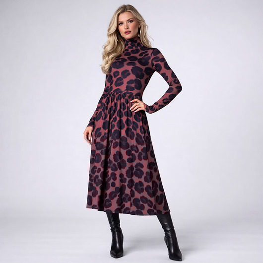 sukienki maxi damskie Rozkloszowana sukienka z golfem