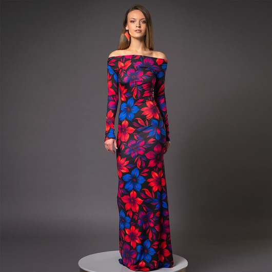 sukienki maxi damskie Sukienka z odsłoniętymi ramionami - Julia Maxi Flower Power