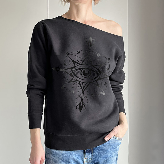 bluza bez kaptura damska Gruby Oversize Oko Mandala Czarna Max Z