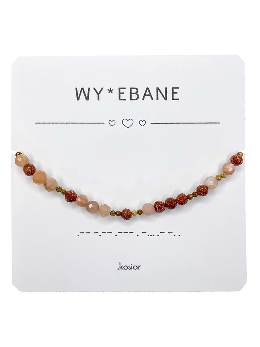 bransoletki na sznurku Bransoletka z alfabetem Morse jaspis obrazkowy, kamień słoneczny