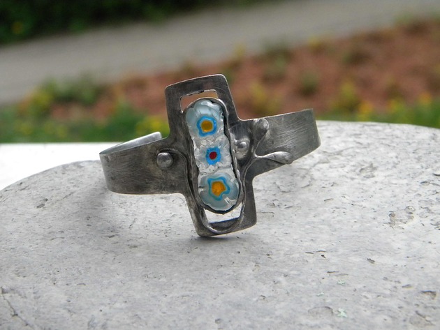 bransoletki wire wrapping Trzy kwiatki  - bransoleta mankiet - cuff