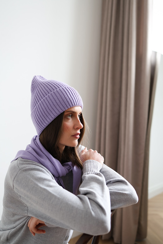 czapki damskie Czapka Simple merino lawendowa