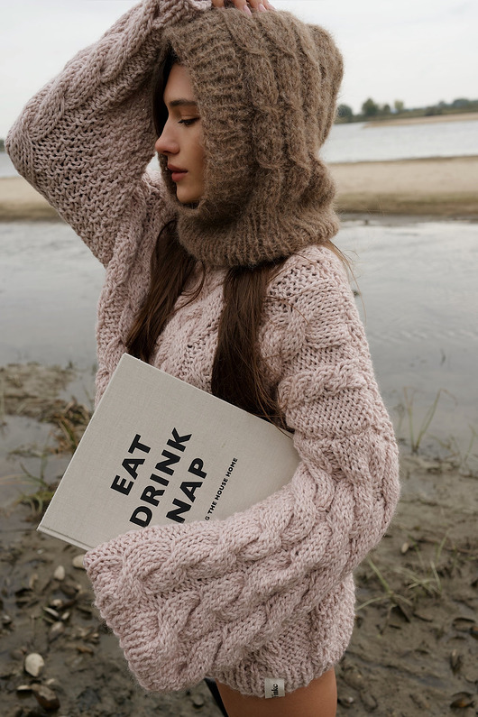 czapki damskie Kaptur  Balaclava Bow Brąz