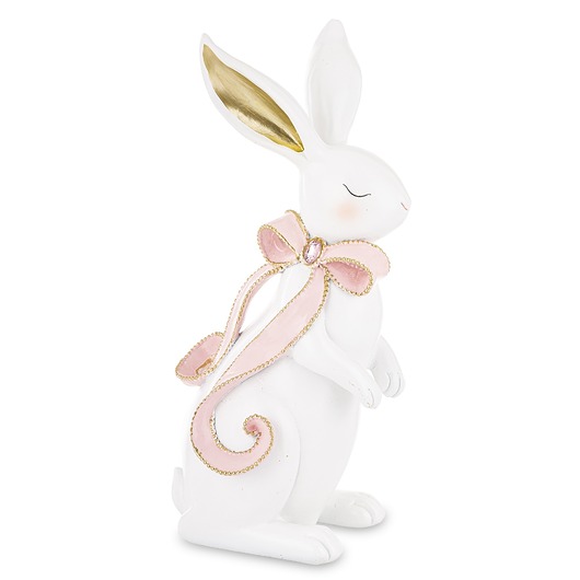 ozdoby wielkanocne Dekoracja - królik ceramiczny 31x12x15 cm BUNNY-5 z różową długą kokardką