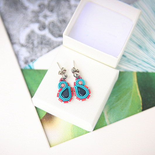 kolczyki soutache Łezki 3 sztyfty wiszące - sutasz