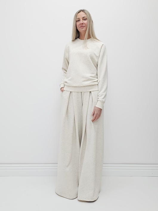 komplety damskie Sarai wygodny komplet bluza i szerokie spodnie z zakładkami Straciatella