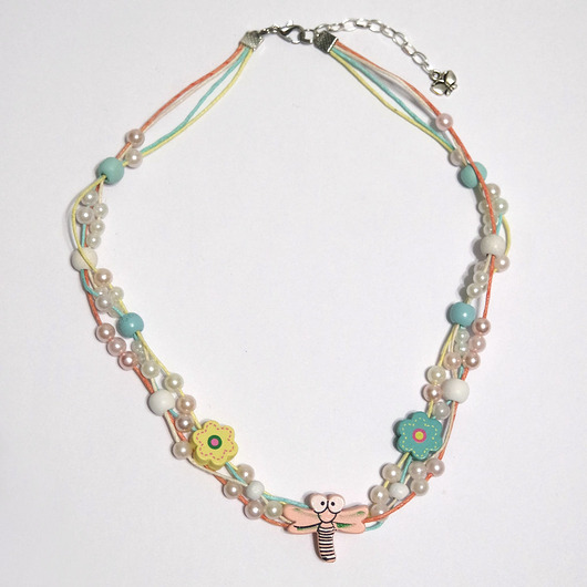 korale Naszyjnik - Ważka, kwiatuszki - sznureczki - dla dzieci
