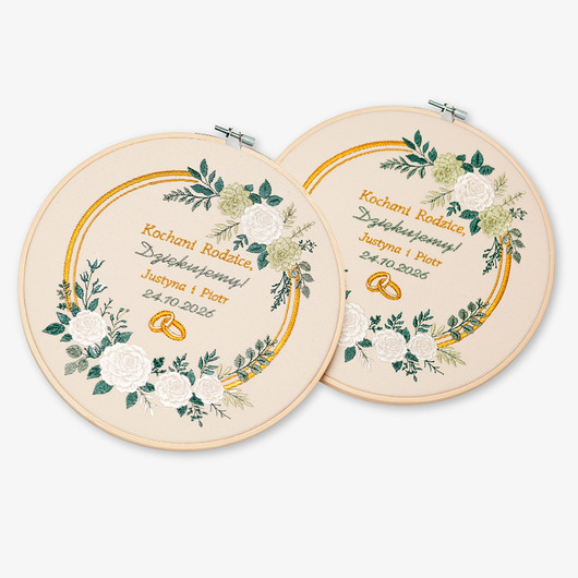 Ślub - inne Podziękowania ślubne, haft w tamborku 23 cm